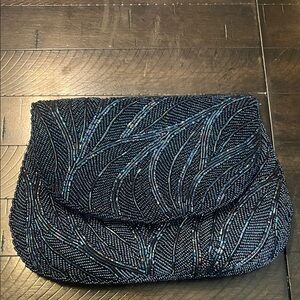 Navy Beaded Clutch